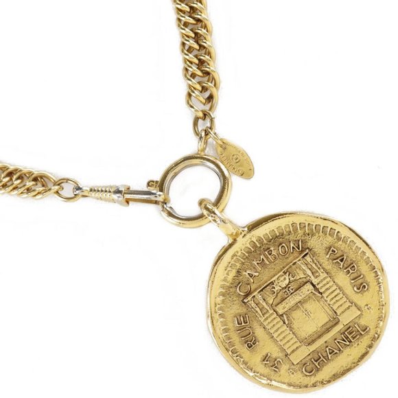 CHANEL RUE CAMBON vintage coin Necklace Plated Gold Women - Picture 1 of 8